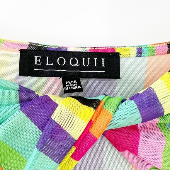 NEW Eloquii Colorful Stripe Twist Cut Out Neck Mesh Long Sleeve Top 14/16 - Picture 6 of 9